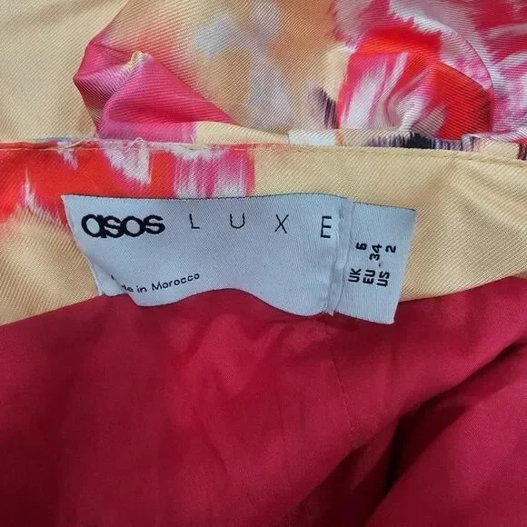 NWOT ASOS Orange Floral Puff Sleeve Dress Size US 2 - Picture 3 of 11